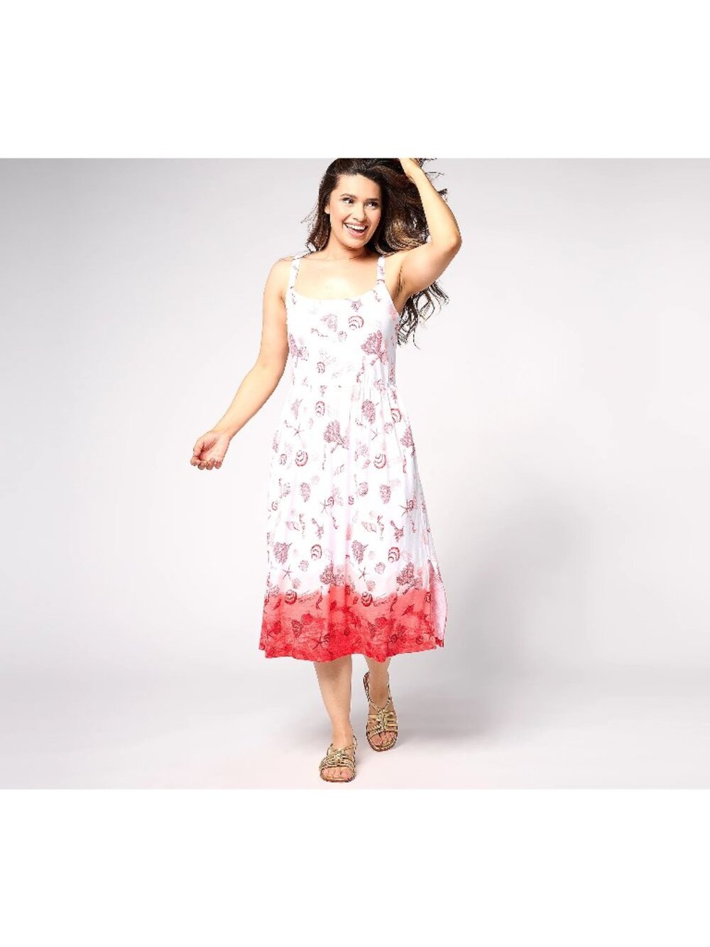 Denim & Co. Midi Tank Dress Small Beach Pet Linen Slub Jersey Coral Shell NEW